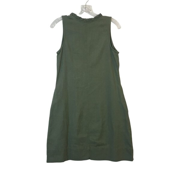 BBriggs Short Dress Size S Green Linen Blend Sleeveless Ruffled V-Neckline - Picture 2 of 11